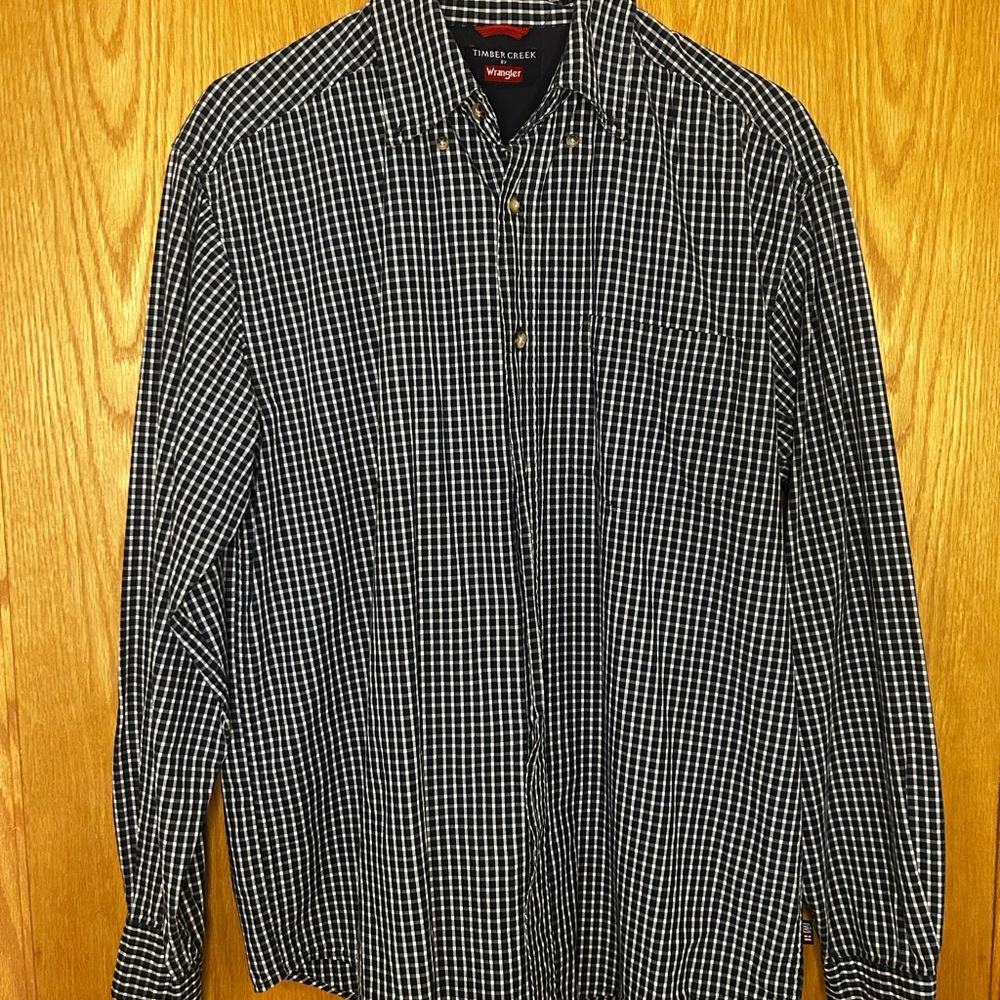 Wrangler Men's Black and White Checkered Shirt